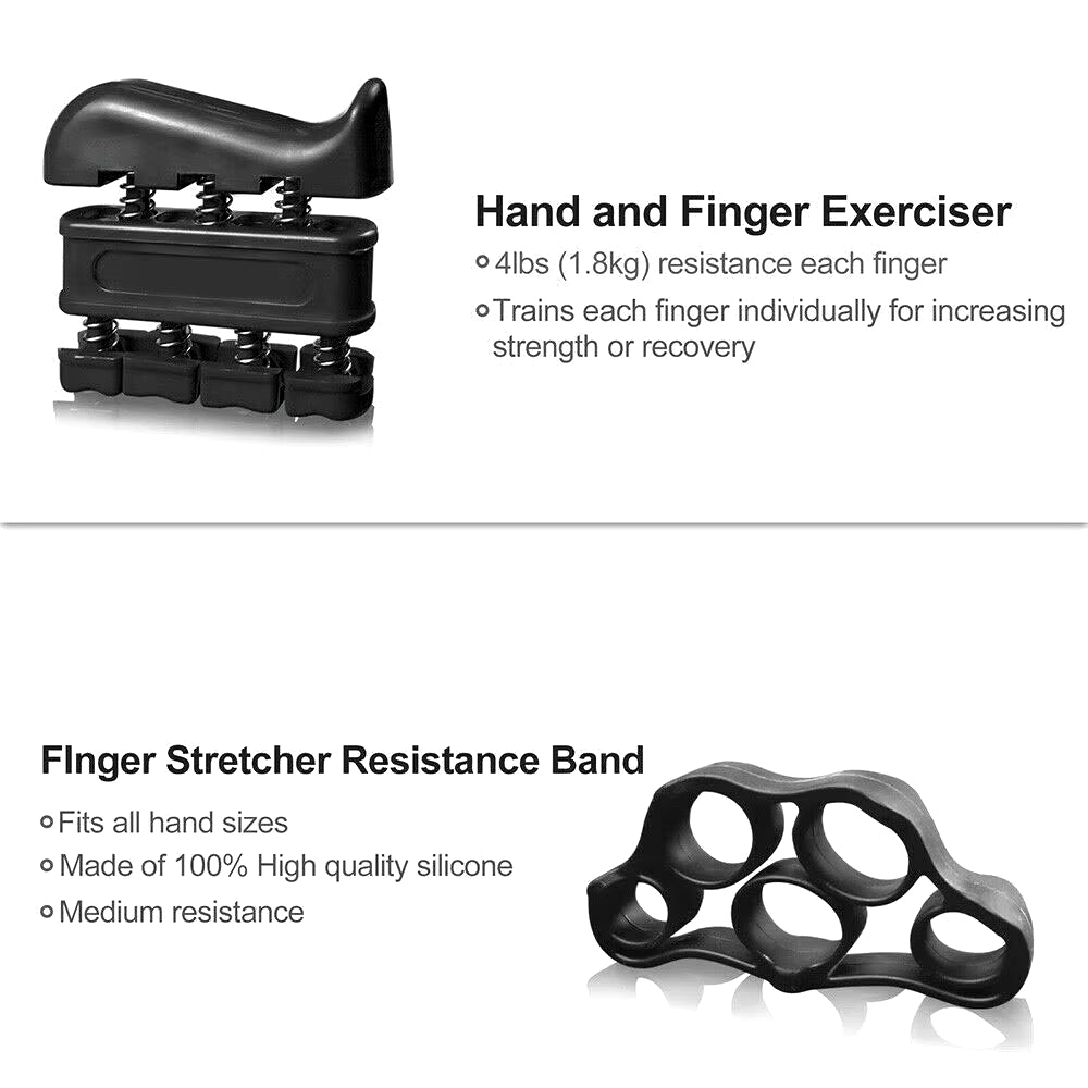 4Pack Finger Hand Grip Strength Set Trainer Gripper Ring Strengthener Adjustable Gym Therapy Forearm Trainer Exerciser Black