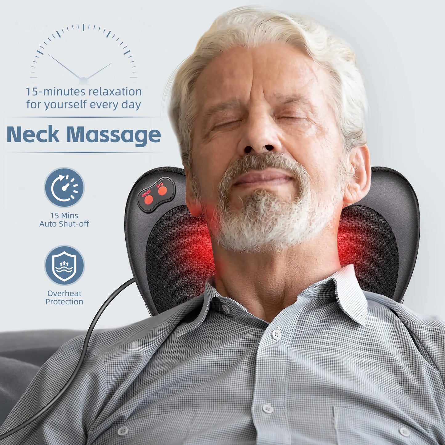 Shiatsu Back Massager with Heat,Deep Tissue Kneading,Electric Back Massage Pillow Neck Massager for Home, Office, and Car